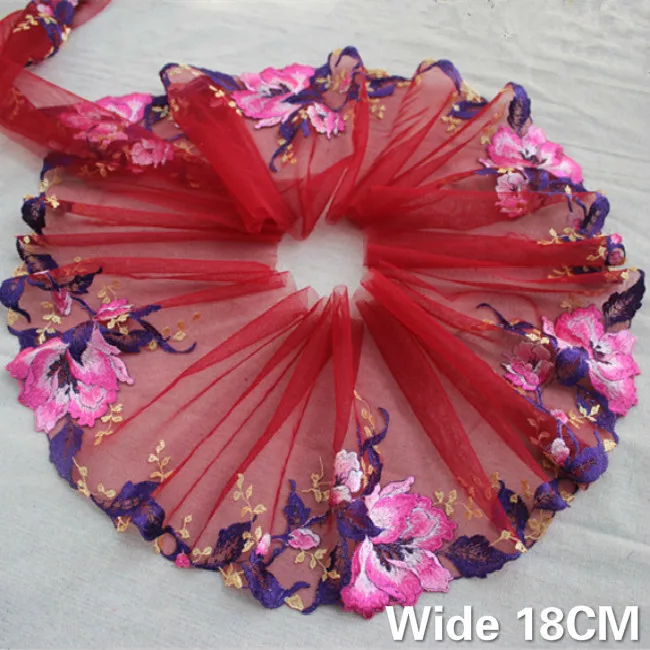 

18CM Wide Polyester Silk Mesh Embroidery Lace Applique Guipure Lace Ribbon Women Dress Tablecloth Curtain DIY Sewing Accessories