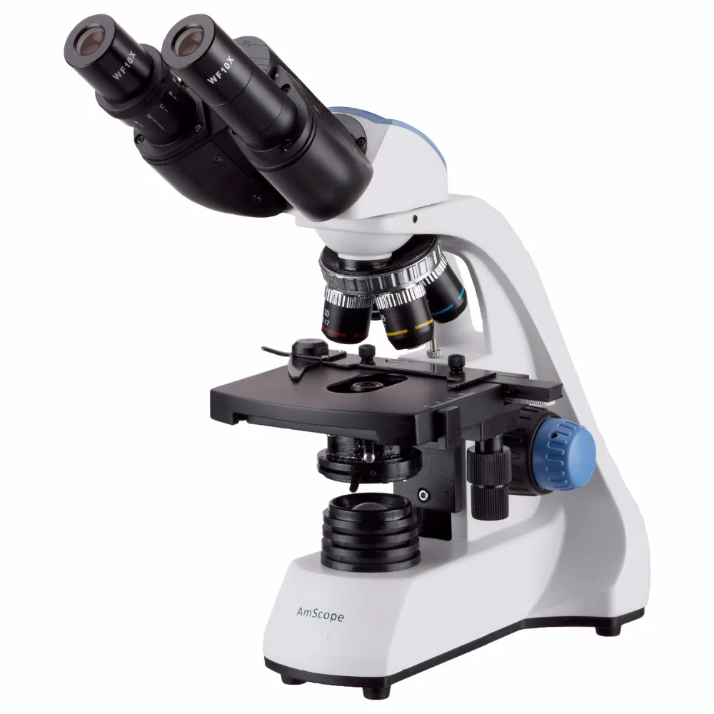 Светодиодный бинокулярный микроскоп AmScope 40X-2000X с трехмерным двухслойным