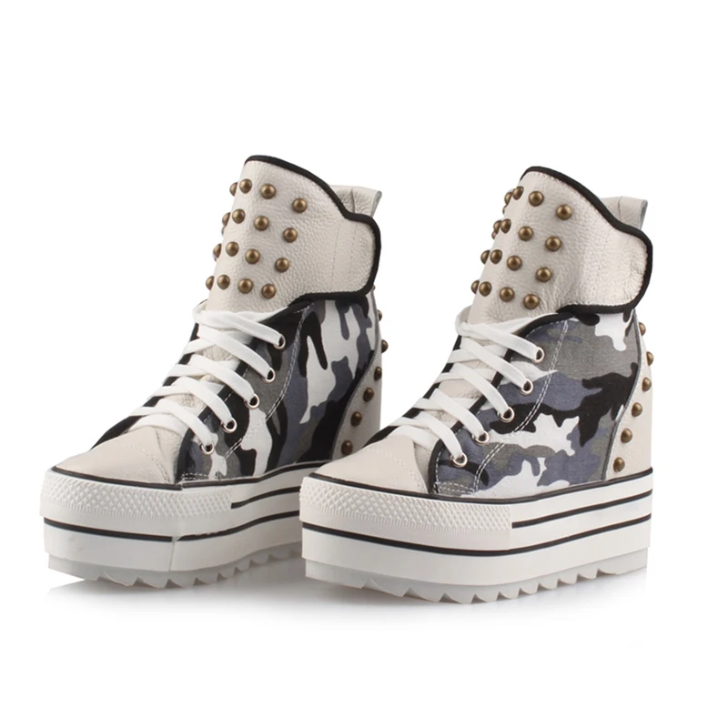 

2019 New Women Platform Casual Shoes canvas Breathable Wedge Heels Shoes 13CM Spring Thick Sole Sneakers Woman Deportivas Mujer
