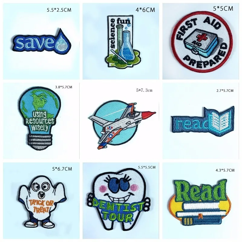 

Cartoon Environmental Protect Embroidery Patches Aircraft Book Tooth Appliues for Clothes Diy Save Water Earth Coat Hats Decor