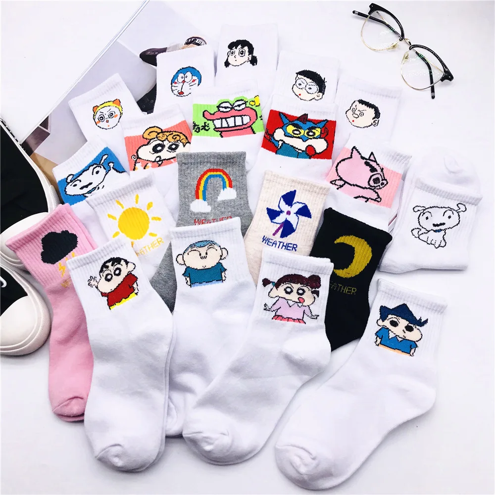 Новые милые Носки с рисунком Crayon Shin Chan, женские хлопковые крутые короткие носки с героями мультфильмов, хипстерские носки для скейтборда, забавные женские носки