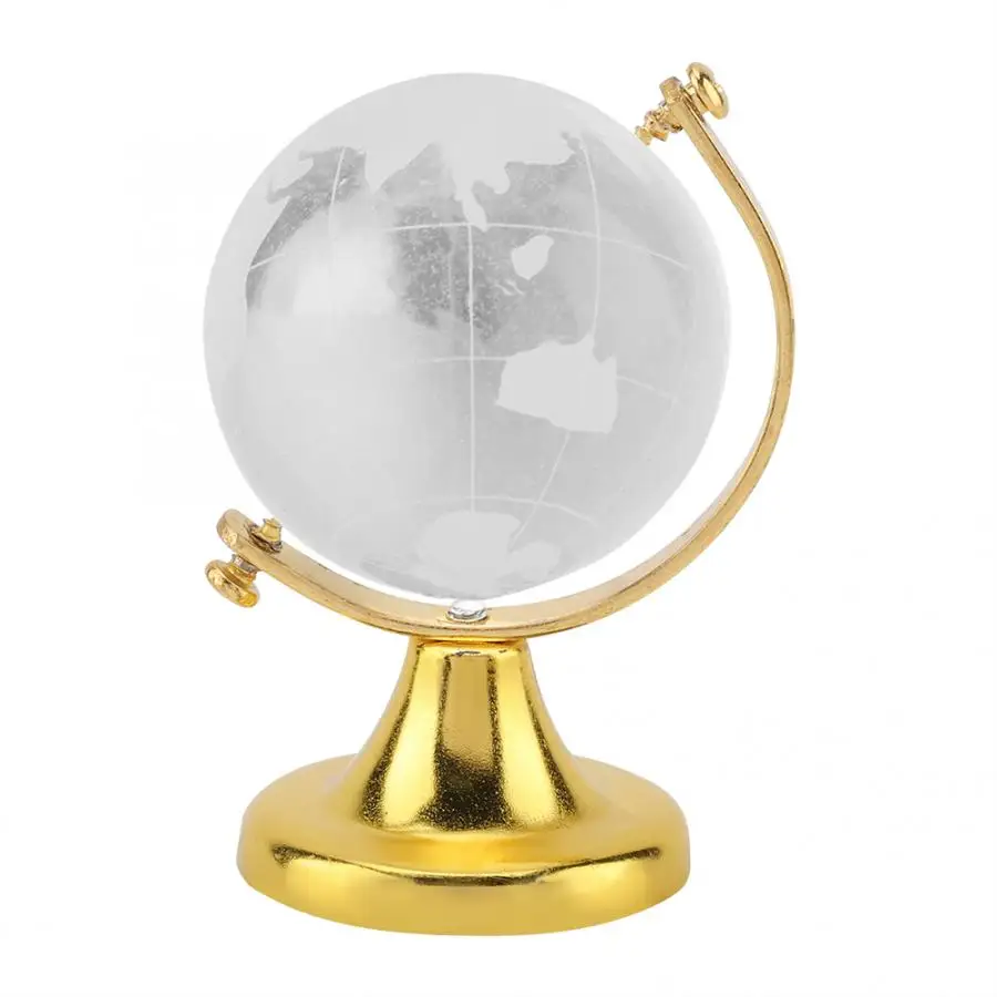 Round Earth Globe World Map Crystal Glass Clear Paperweight Stand Desk Decor