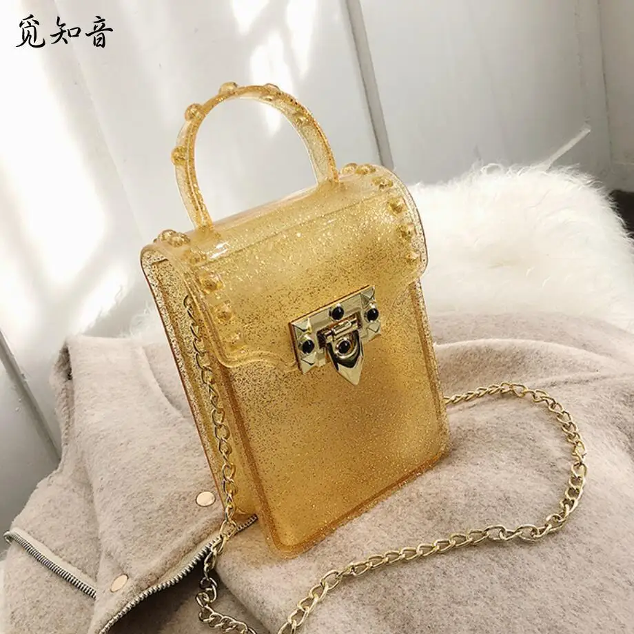 

Mini Tote Bag 2019 Spring Fashion New Quality Jelly Bag Women's Designer Handbag Lock Chain Shoulder Messenger Bag Phone Bag
