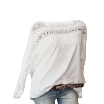 

Autumn Women's New Hollow Out Pure Color O Neck Plus Size T Shirts Femme Splice Tops