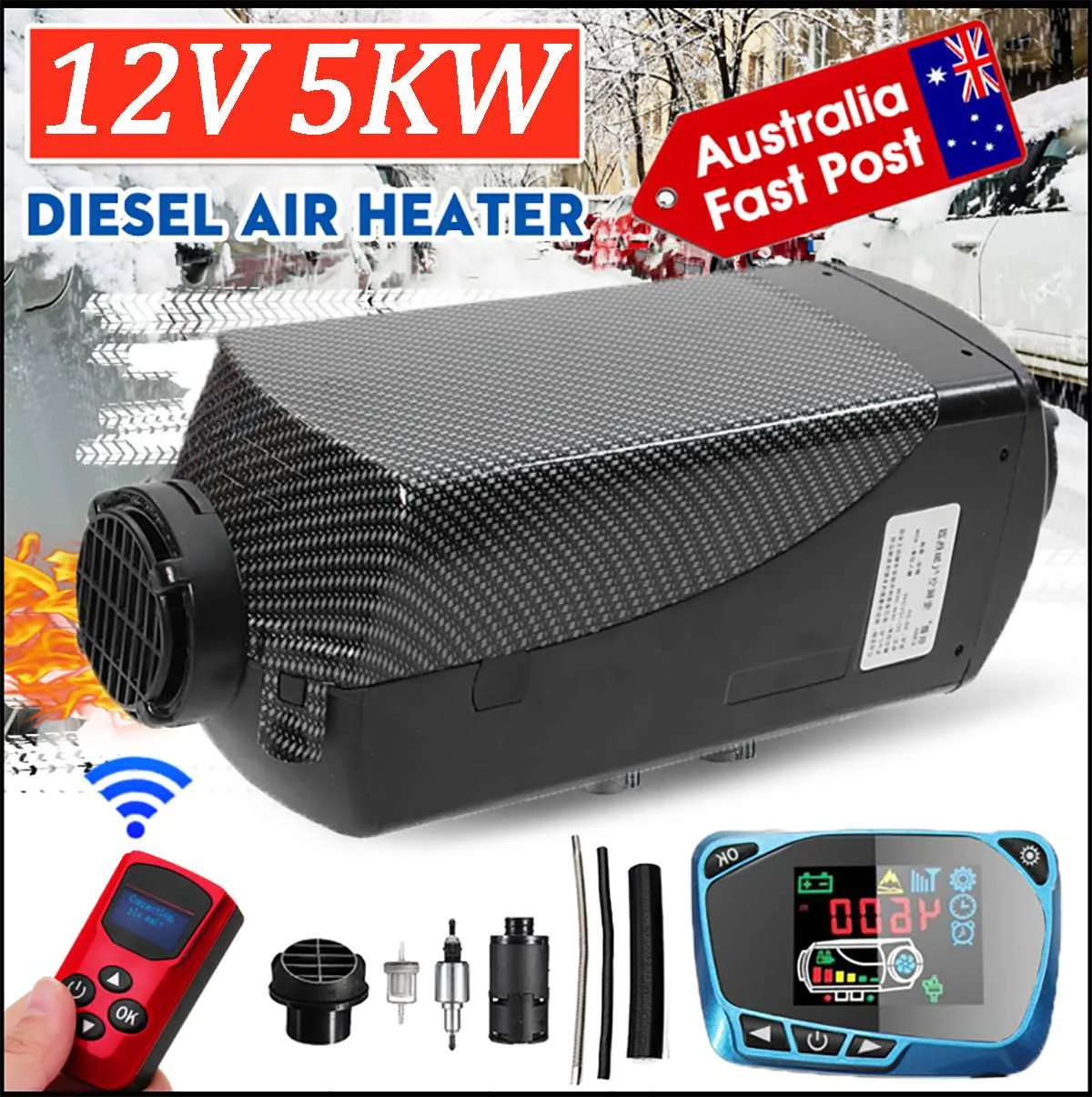

5000W Air diesels Heater 5KW 12V Singal Hole Car Heater For Trucks Motor-Home Boats Bus +LCD key Switch +Silencer+Remote Control