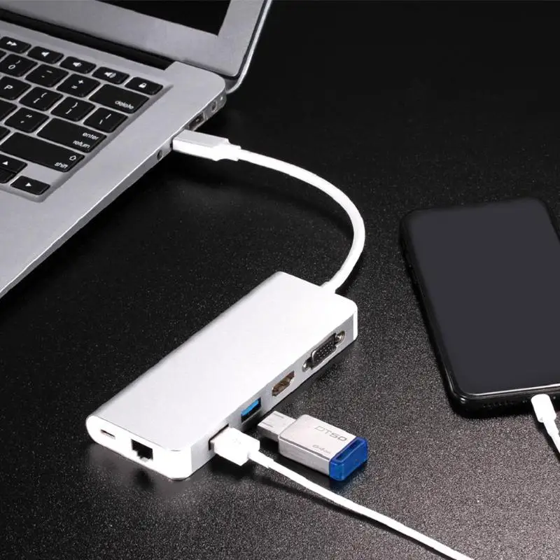 OPQ Usb 3 0 концентраторы 6 в 1 type C концентратор к Hdmi Vga Rj45 двойной Usb3.0 Pd зарядный порт