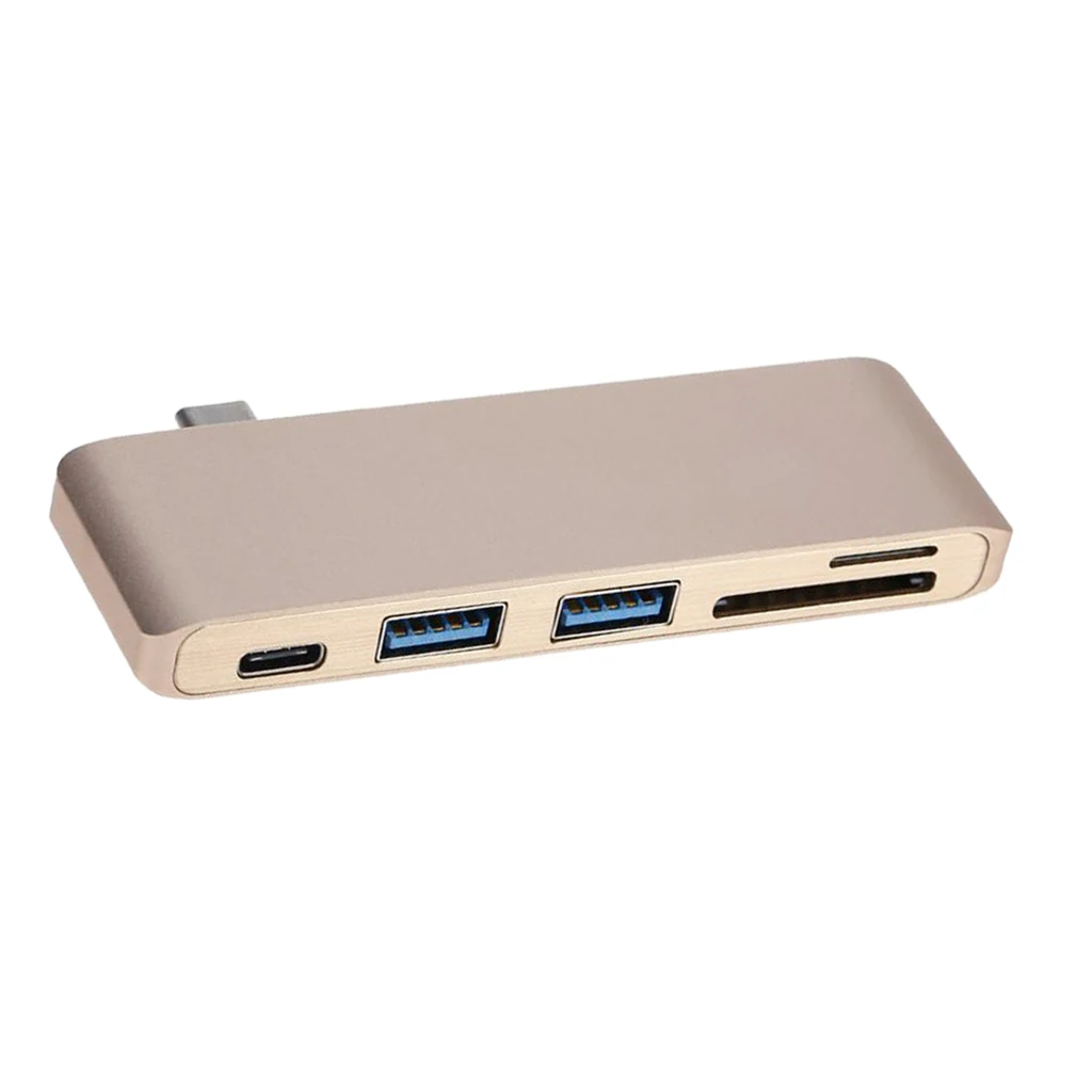 

5 in 1 Multi-functional Type-c Hub USB3.1 to USB3.0 + Card Reader Gold