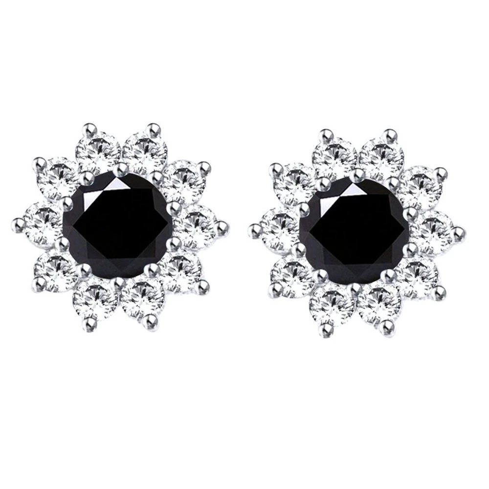 10k White Gold 3.5 ct Black Moissanite Solitaire Flower Halo Stud Earrings | Украшения и аксессуары
