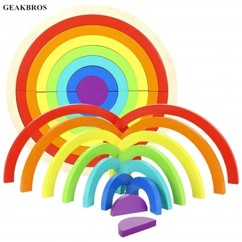 

14Pcs Colorful Rainbow Blocks Stacker Wooden Nesting Toy Kids Children Creative Blocks Toys Oyuncak Montessori Educational Toy