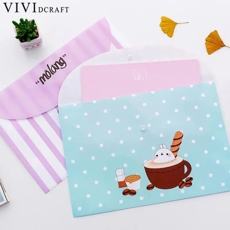 

4 Color File Folder Bag Cute Molang Rabbit Plastic Document Bag Fresh Floral Folders Office Storage School Stationery Supplies