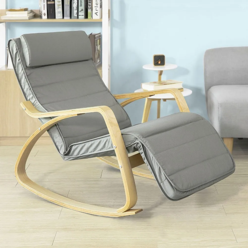 FST15-DG Grey SoBuy® Wooden Rocking Chair Reclining Relax Armchair Grey UK 