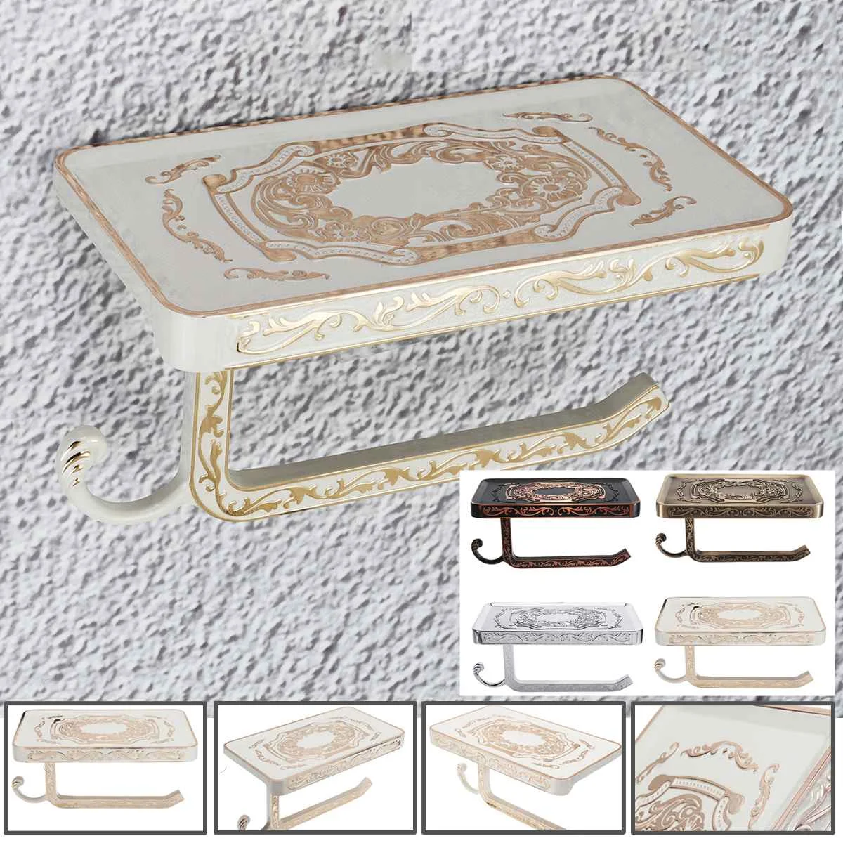 

Retro Bathroom Paper Holder Space Aluminum Bathroom Toilet Towel Holder Paper Hook and Phone Holder Mount WC Toilet Paper Holder