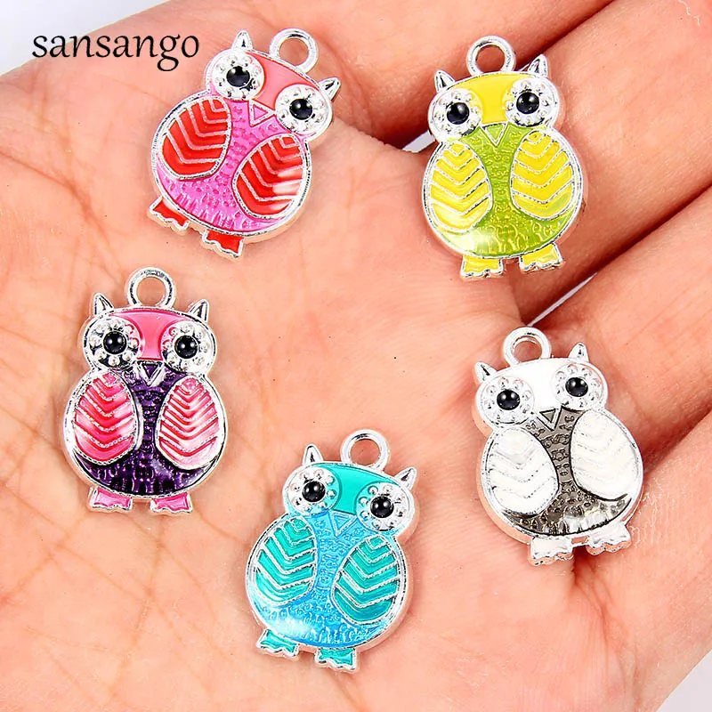 

20pcs New Mixed Color Enamel Owl Animals Bead Charms Pendant For Women Making DIY Necklace Bracelet Jewelry Wholesale 20*13mm