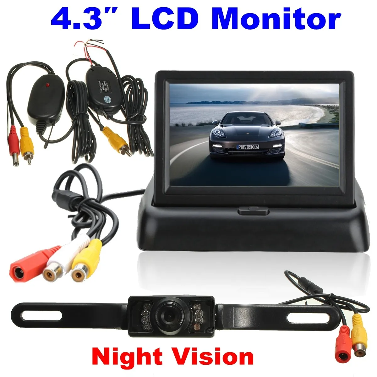 

4.3'' Foldable TFT LCD Display Monitor Universal Parking Assist Monitor Wireless IR Backup Reverse Night Vision Rearview Camera
