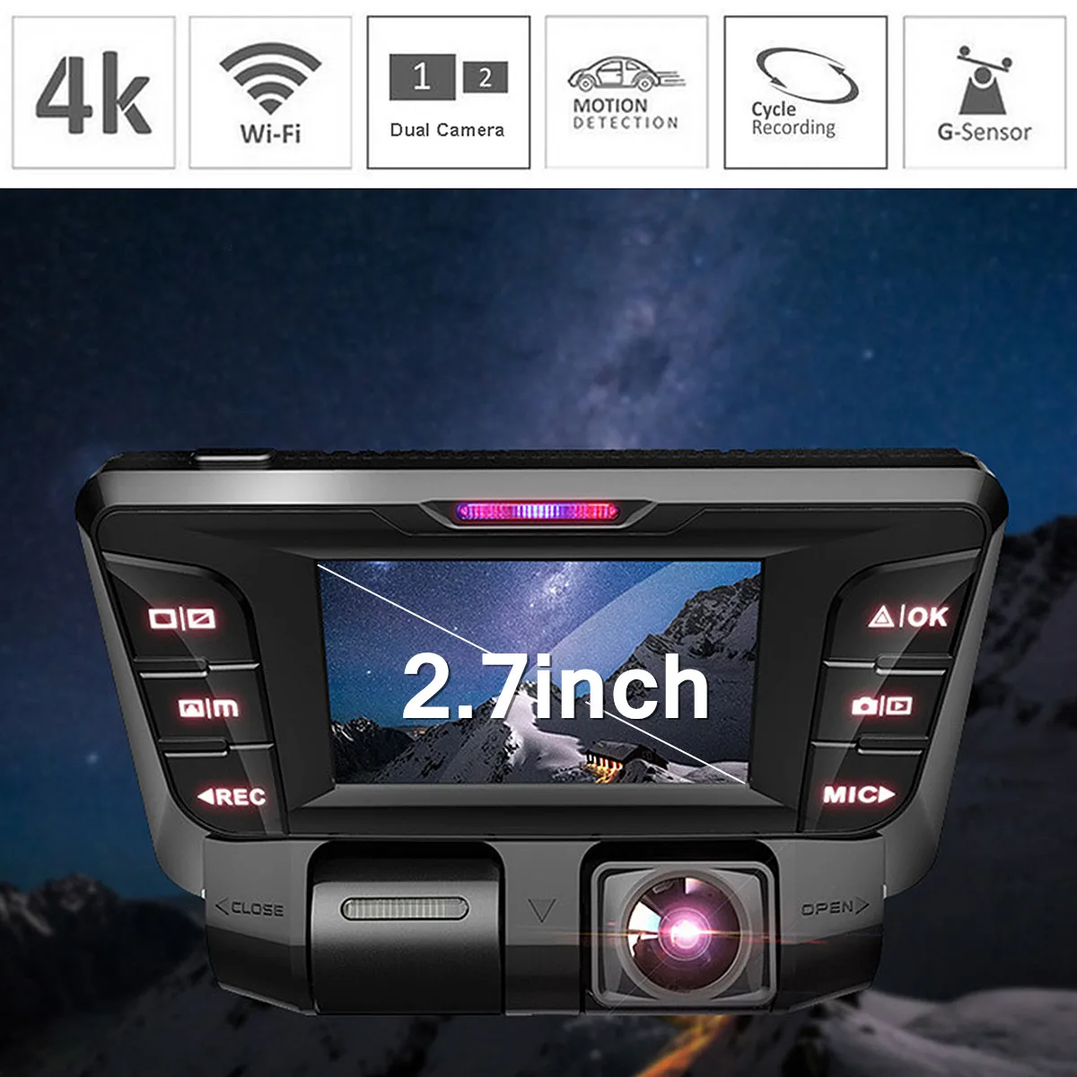 

Wifi 1080P 4K HD-Hidden Dash Cam Dual Car DVR Camera Video Recorder 2.7inch 16:9 TFT TF Card Lens 16-128GB Loop Record G-Sensor