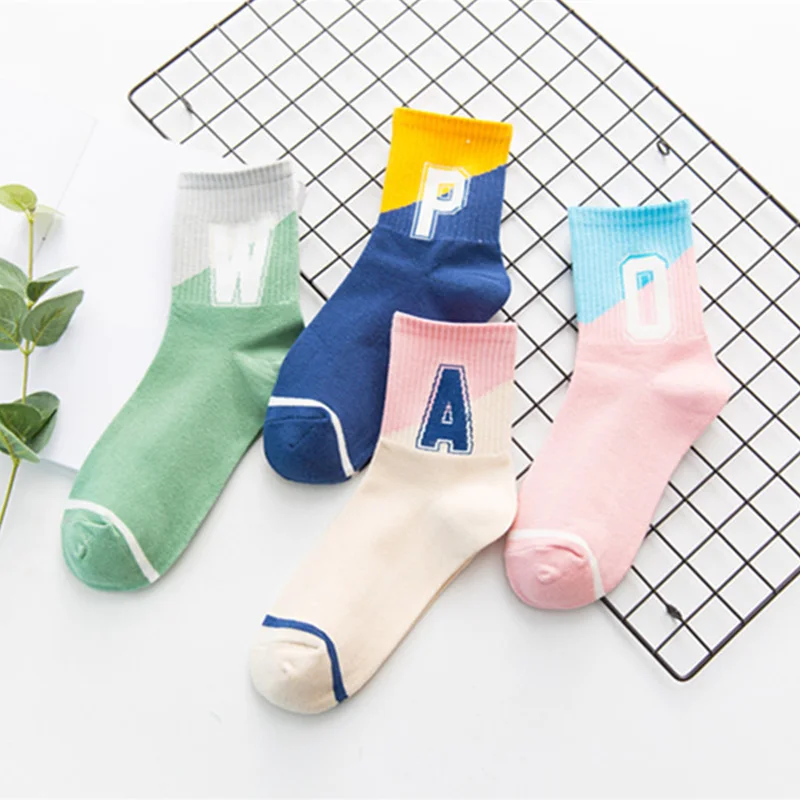 

Mid Tube Socks Preppy Style Women Socks Sports 1Pair Casual Fashion Hot Sale 2018 New Youth Candy Color Soft Letters Printed