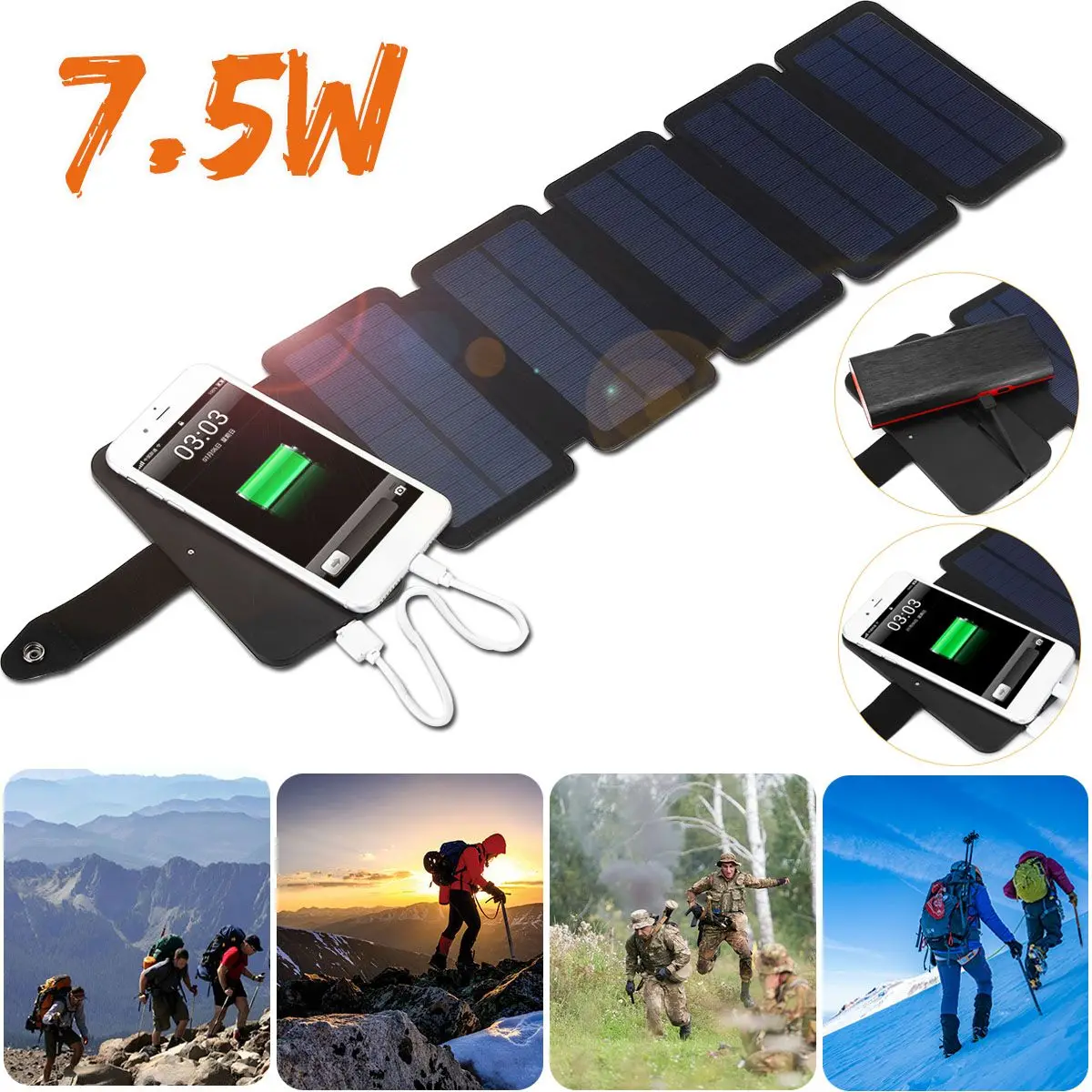 Al aire libre del cargador del Panel Solar plegable Puerto USB tipo-c batería externa cargadores de teléfono celular de banco de potencia generador Solar portátil - 1