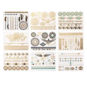 

Hot Popular 9Pcs Metallic Bronzing Retro Temporary Tattoos Fashion Body Art Makeup Stickers Tattoo