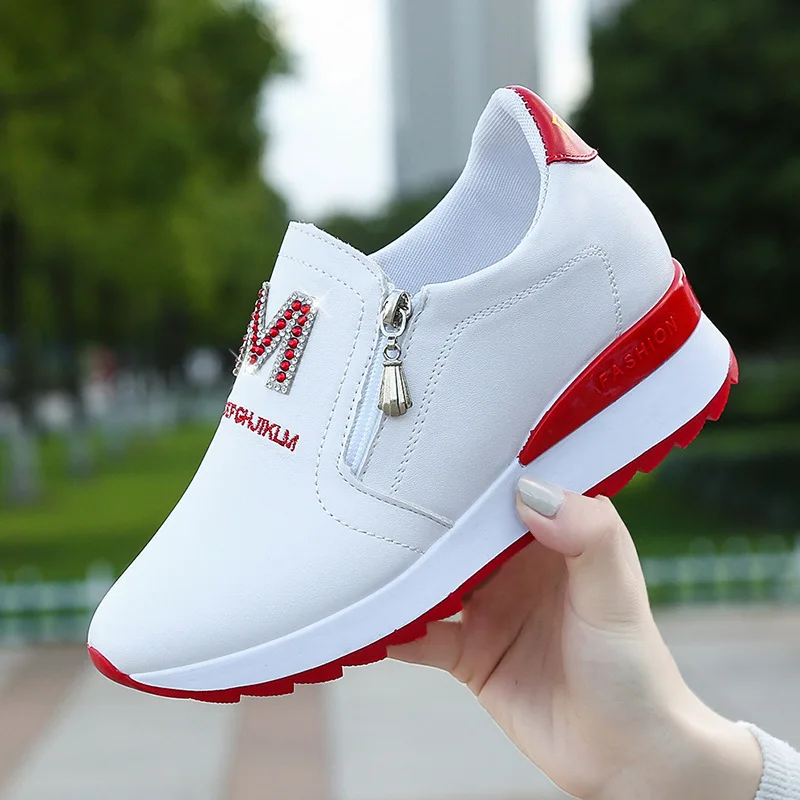 

Fooraabo 2018 Ladies Shoes White Platform Sneakers Wedges Women Casual Shoes Height Increasing Women Shoes Footwear Black