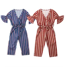 Детский комбинезон; комбинезон в полоску с короткими рукавами для маленьких девочек; Спортивный костюм; Детская летняя модная одежда