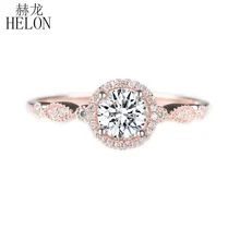 HELON Solid 14 K розовое золото; круг 1Ct цвет против муасанитов и природных алмазов обручальное кольцо для женщин винтажные Ретро ювелирные изделия