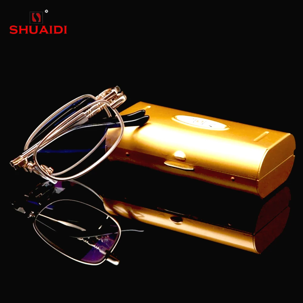 

= SHUAI DI = Gold Nickel-Copper Alloy Frame Reading Glasses Ultra-Light Portable Fold Full-Rim Spectacles +0.5 +0.75 +1 TO +6
