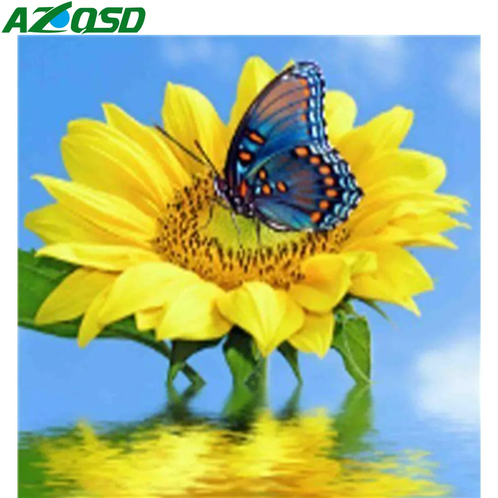 

AZQSD Diamond Painting Sunflower Full Square Diamond Embroidery Scenery Picture Rhinestones Home Decoration Handicraft Wall Art