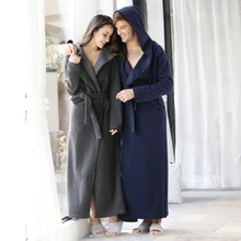 Европейский мужской длинный халат из микрофибры и флиса с капюшоном, женский халат с длинными рукавами, осенне-зимний банный халат размера плюс