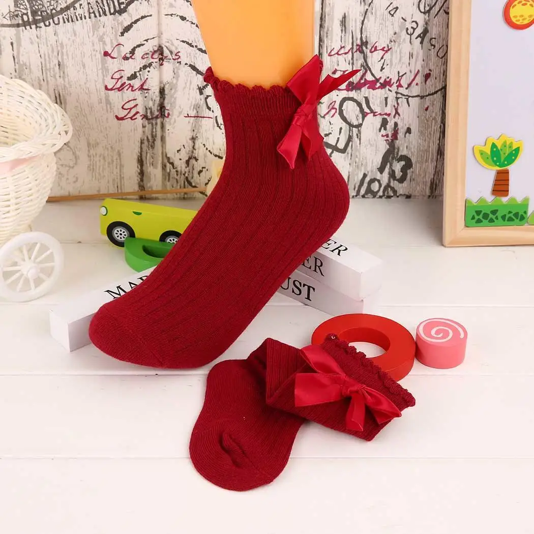 

Infant Baby Girls Non Slip Breathable Autumn and Cute Comfortable Mid Tube Pair of Winter Bow girls Tie Socks