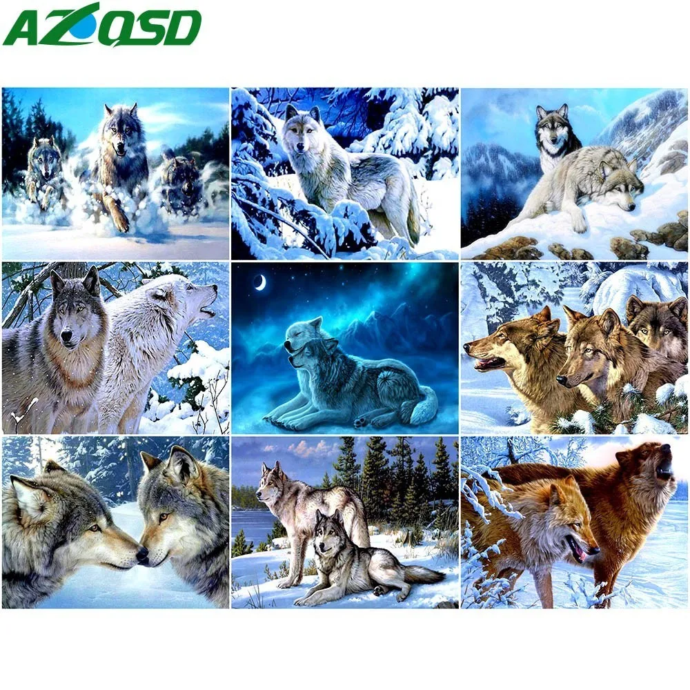 

AZQSDdiamond Painting Snow Wolf Diamond Embroidery Needlework Diamond Mosaic Animal 5D DIY Full Square Cross Stitch Home Decor