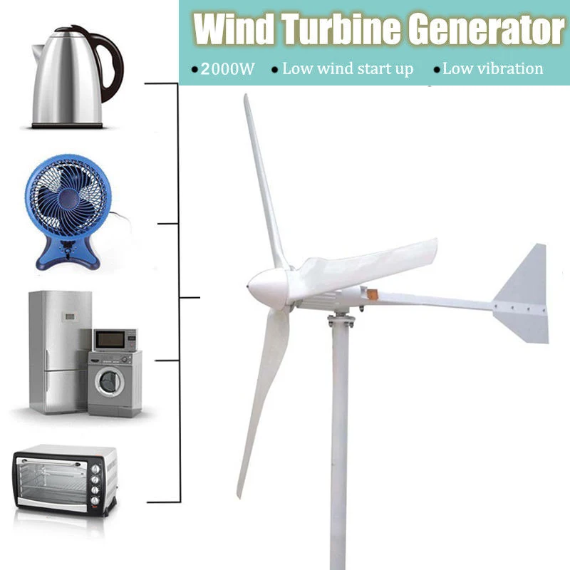 

2000W Horizontal Wind Turbines Generator 3 FRP Blades with Grid Tie Wind Inverter 240v 220v 230vAC