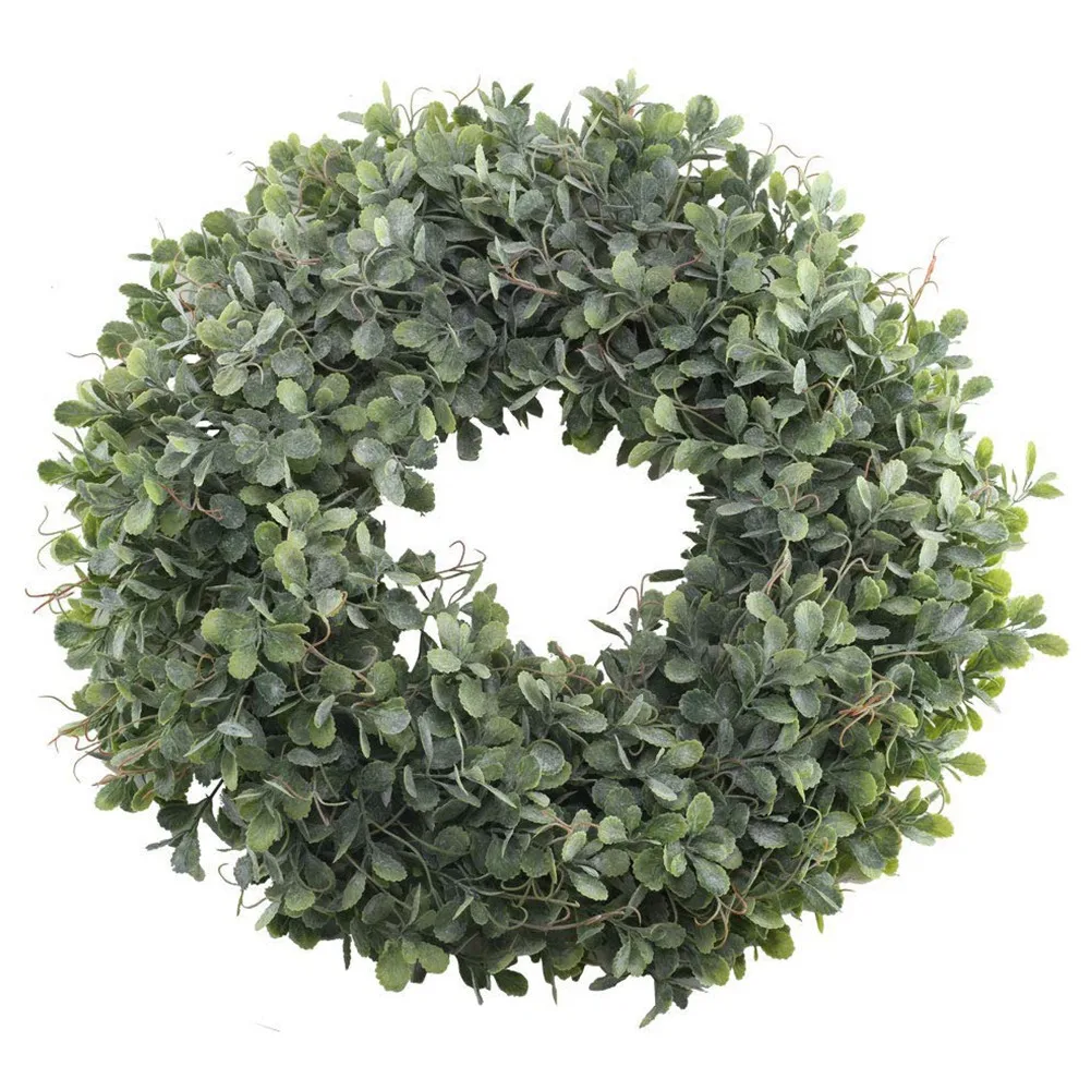 

Artificial Green Leaves Wreath - 17.5 Inch Front Door Wreath Shell Grass Boxwood Wreath For Wall Window Party Decor