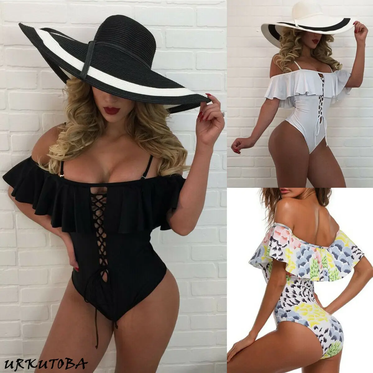 2019 Newest Hot Sexy Off Shoulder Floral One Piece Swimsuit Summer Women Bathing Suit Ruffle Monokini Swimwear 2019 Newest Hot Sexy Off Shoulder Floral One Piece Swimsuit Summer Women Bathing Suit Ruffle Monokini Swimwear