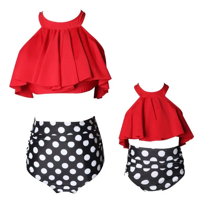 

Cute Summer Sexy Bikini Set Mother Daughter Bandage Family Match Clothing Beach Sports Swimsuit Leaf Print Halter Bathing Suit