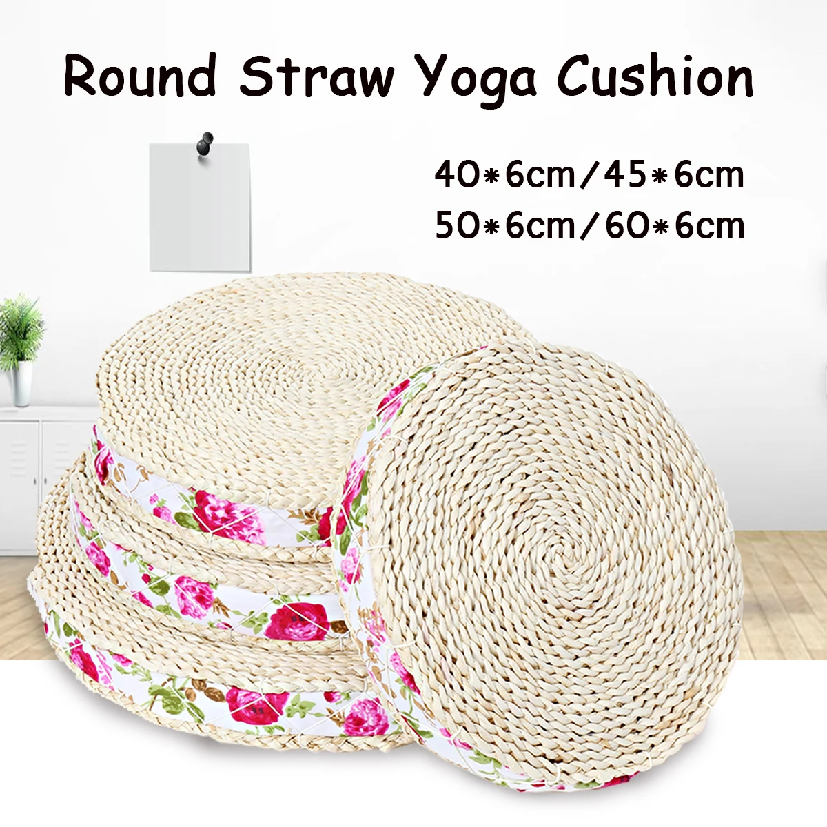 Natural Straw Round Pouf Tatami Cushion Straw Weave Handmade Pillow Blanket Floor Cushions