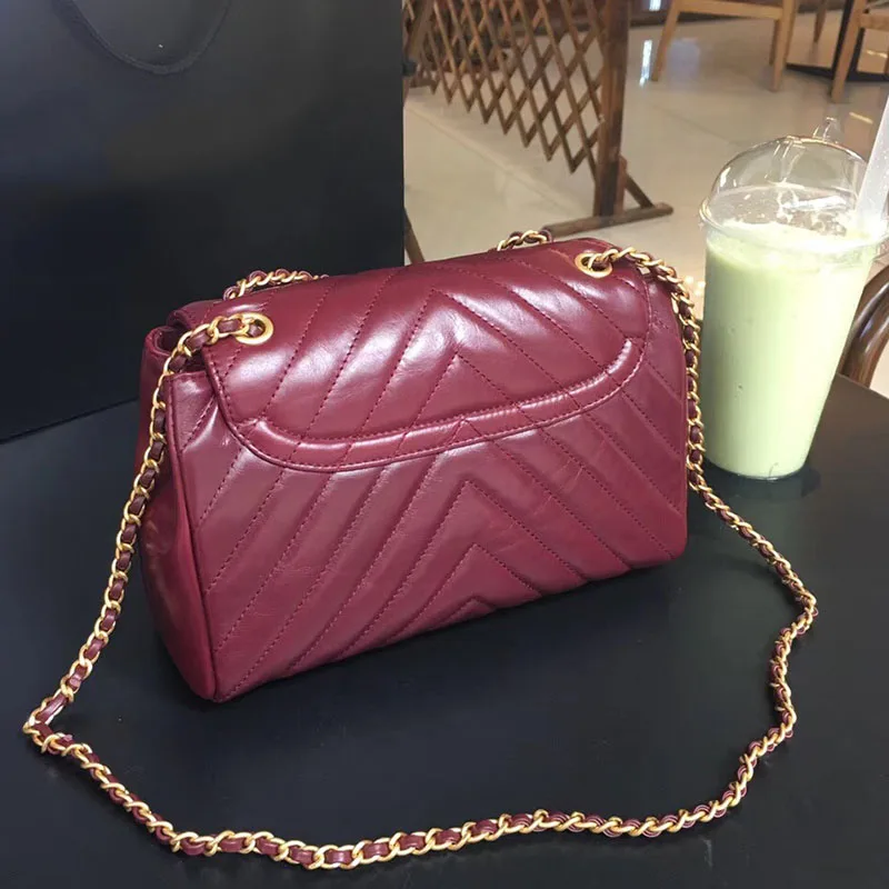 

luxury handbags women chevron aged Lambskin crossbody bags designer feminine retro leather messenger bag small brand chain bags