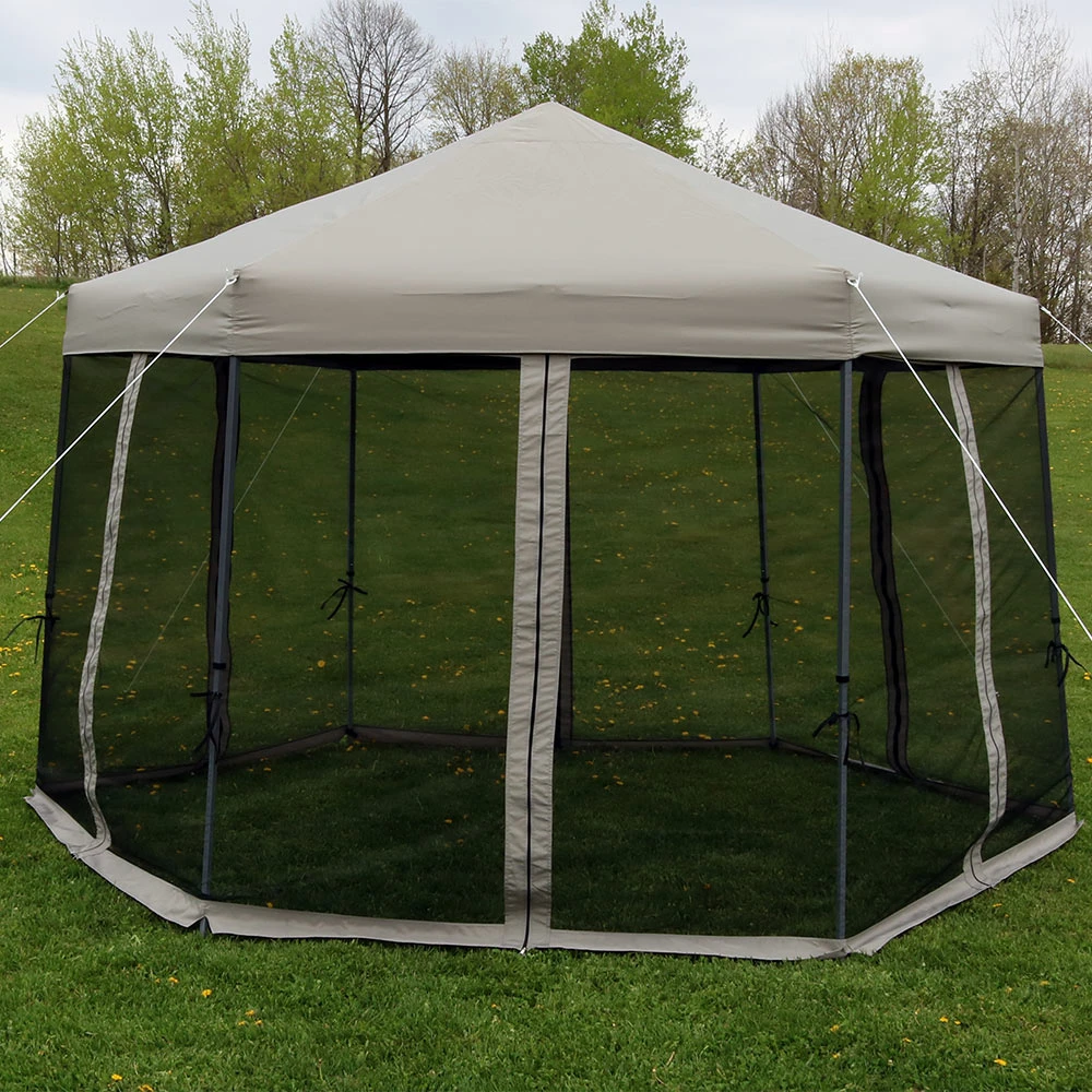 Sunnydaze Penthouse Quick Up Instant Hexagon Canopy Gazebo with Mesh