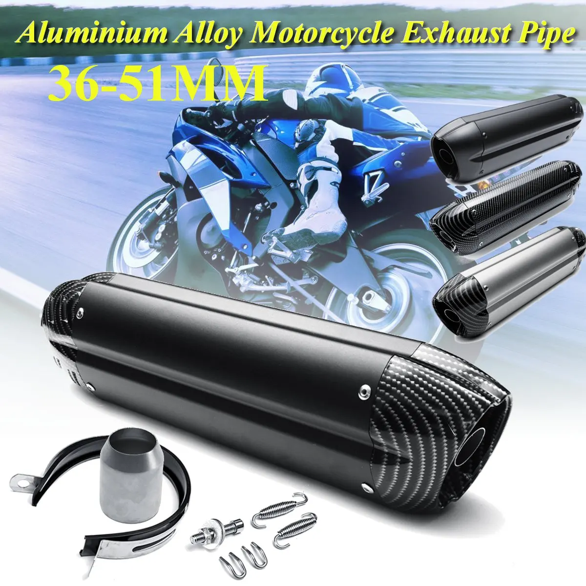 

36-51mm Universal 470mm Aluminium Alloy Motorcycle Exhaust Muffler Tip Replacement for Honda for Yamaha for Kawasaki for Suzuki