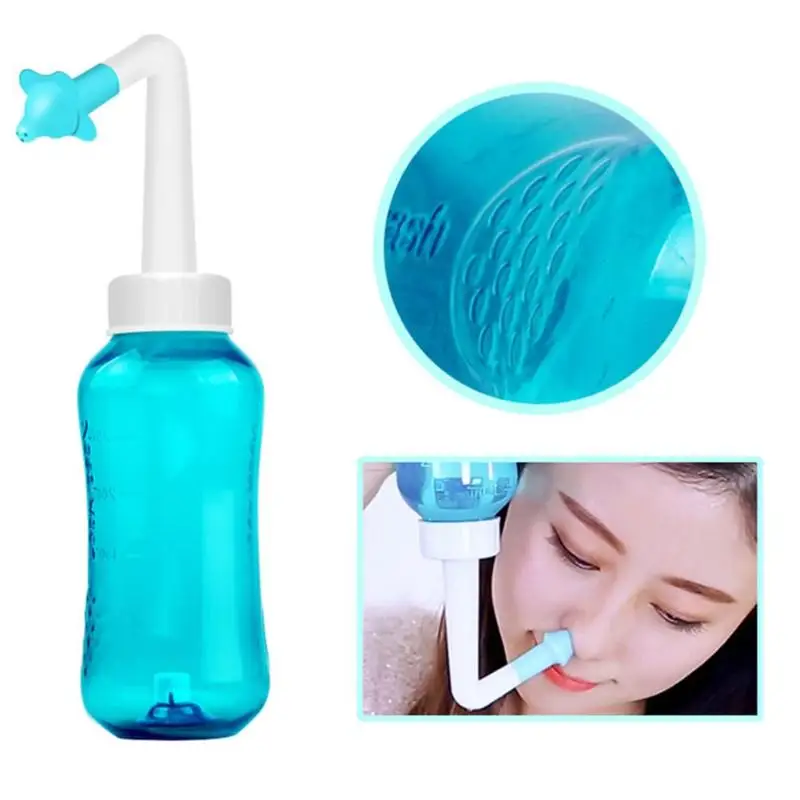 

300ML Nozzles Nasal Irrigator Adults Children Neti Pot Detox Sinus Allergies Relief Nasal Wash Nose Rinse Bottle Plastic Blue