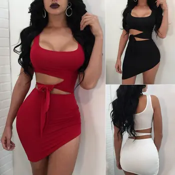 

Women Fashion Casual Summer Clubwear Sleeveless Spaghetti Strap Cocktail Short Dress Clubwear