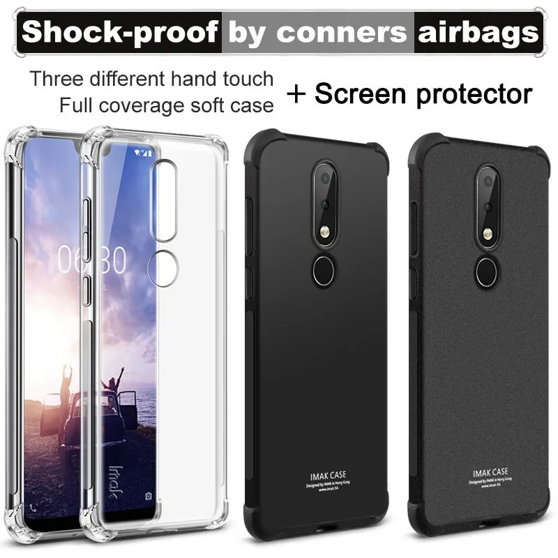 

IMAK for Nokia 7.1 Case Nokia 7.1 Cover Silicone Shock-Resistant Shockproof Airbag Version Soft TPU Back Cover Case With Film