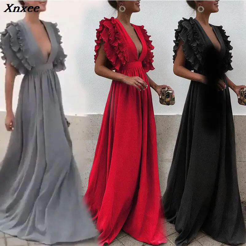 Женское длинное платье Xnxee модное Клубное платье-макси с треугольным вырезом на