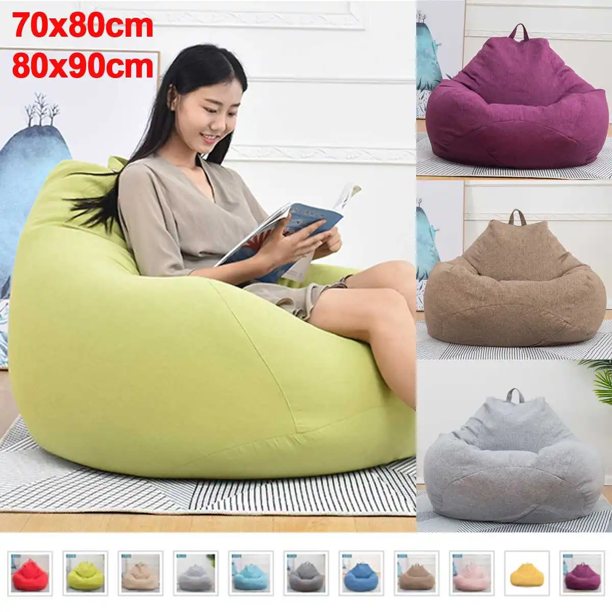 JYYA Copridivano Divani Pigri Fatti a Mano in Pelliccia Sedie Senza Imbottitura Pouf Lettino Poltrona a Sacco Pouf Divano Imbottito Tatami Soggiorno 70x80 cm Beige