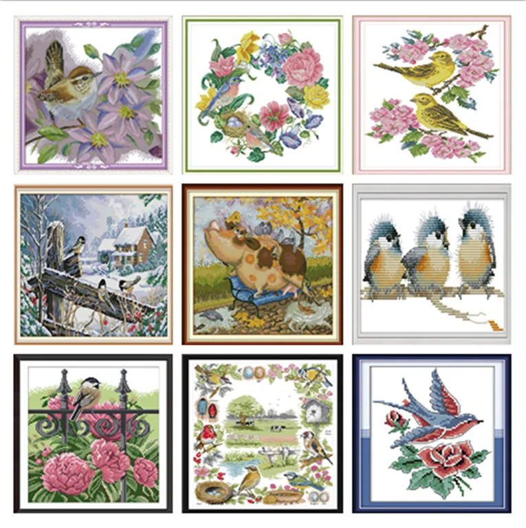 

Cross Stitch Kits Cross Stitch Patterns Water Soluble Canvas Cross Stitch Birds DIY Needlework Animal Gift For Home Decoration