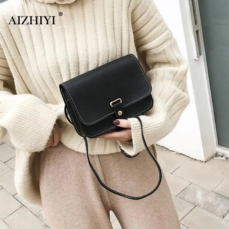 

Women Messenger Shoulder Bag Female Simple Phone Bags Small Girls Solid Leather Crossbody Satchel Flap Bag