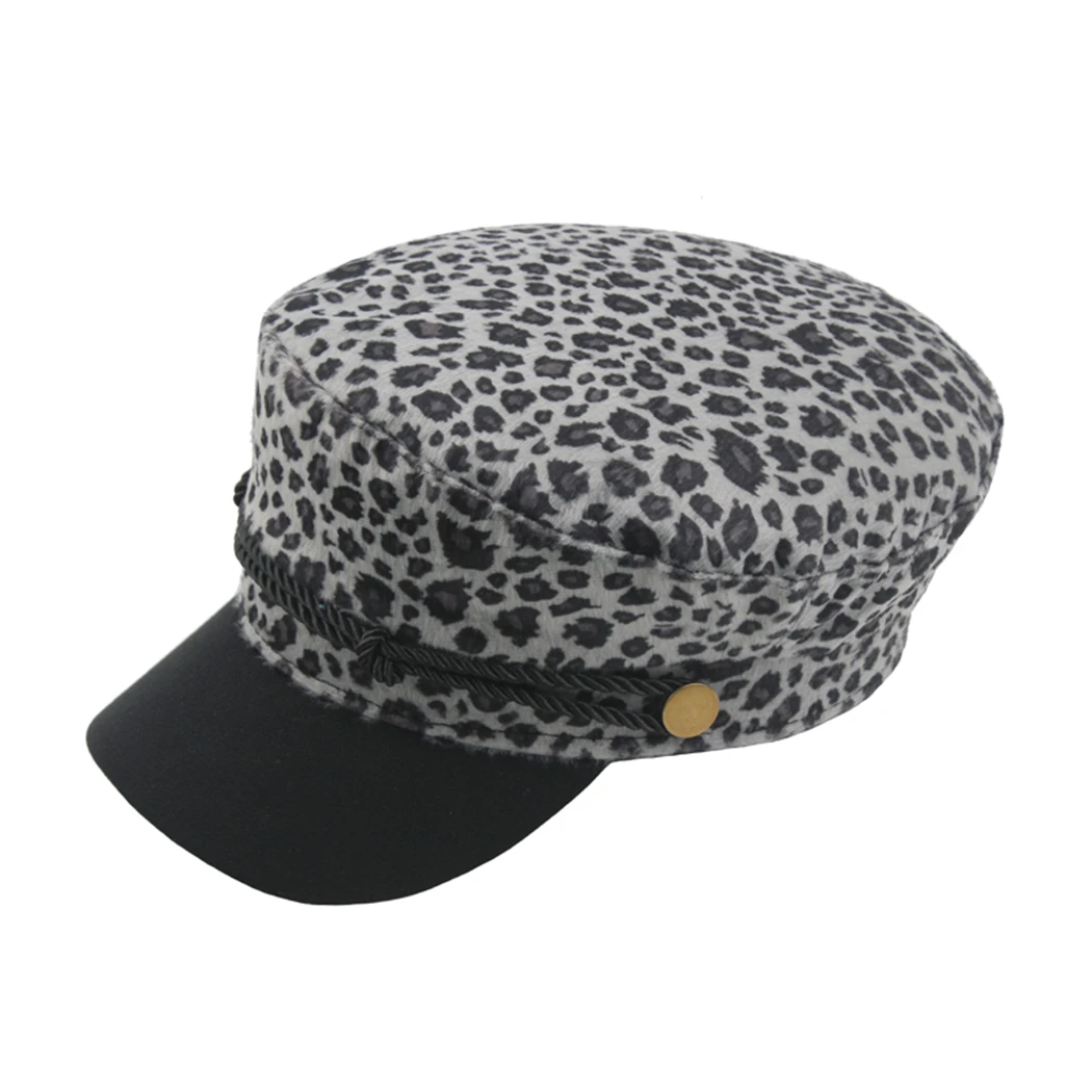 Fashion Military Cap Leopard Print Woman Cotton Beret Flat Hats Captain