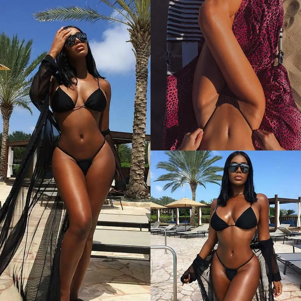 

Women Set Piece Neck Two Underwear Solid Bikini Backless Halter Thong Sexy