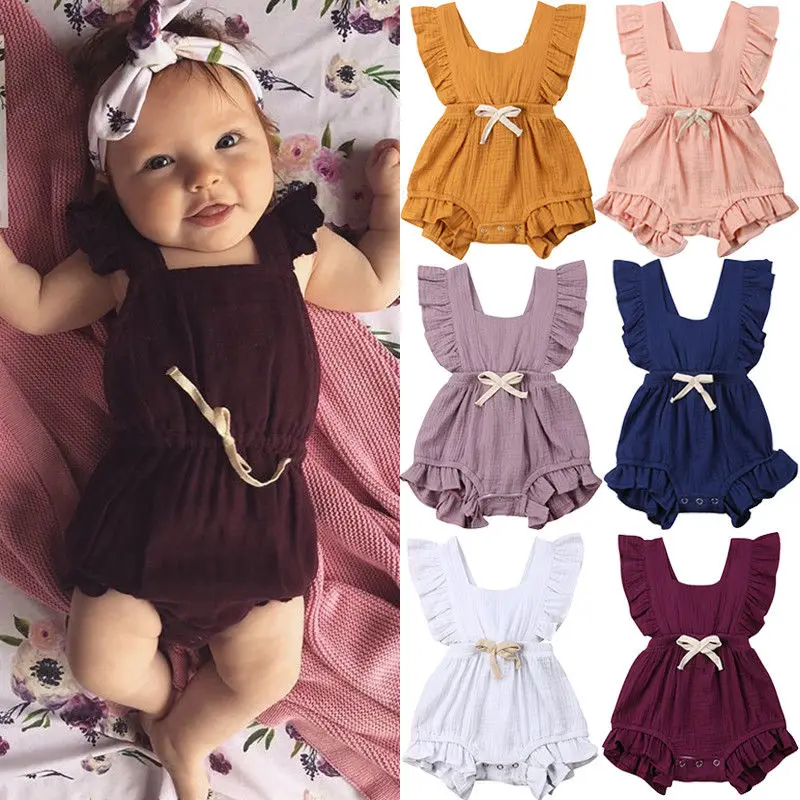 

Pudcoco Girl Jumpsuits 0-24M AU Newborn Baby Girl Cotton Color Romper Jumpsuit Outfits Sunsuit