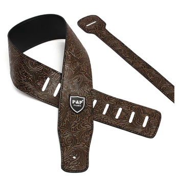

P&P PU Leather Strap for Electric Acoustic Guitar Embossed Adjustable