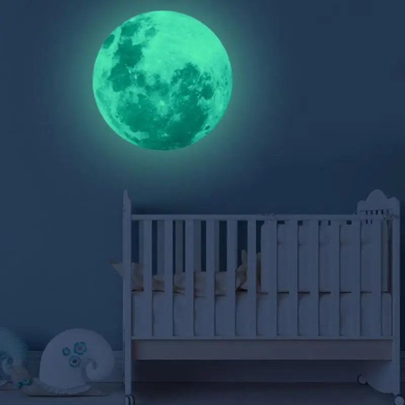 

5/30/40cm 3D Bright Moon Glitter Fluorescent Wall Sticker Removable Glow In The Dark Sticker Bright Flaring Moon Wall Sticker